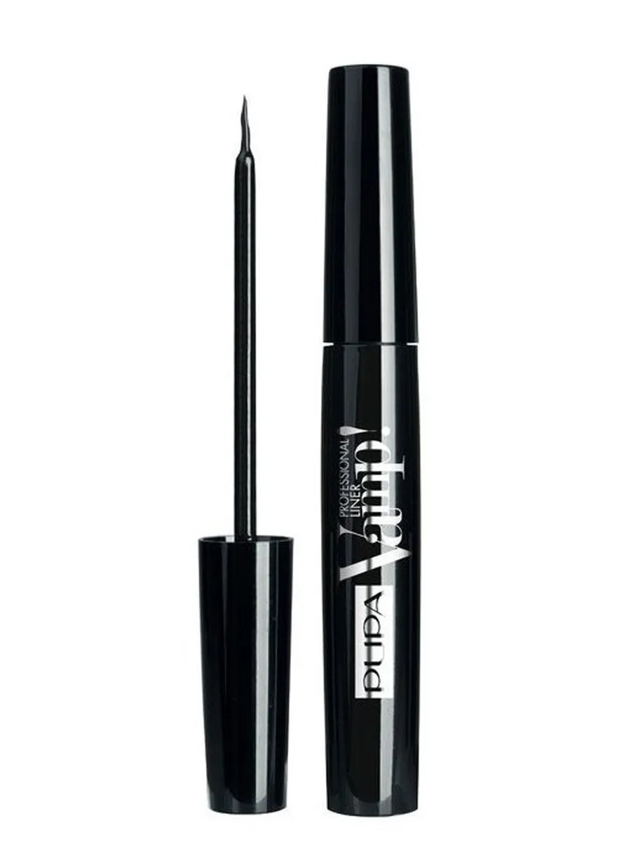 Pupa Подводка для глаз с ультратонкой кистью Vamp! Professional Liner, Водостойкая, тон №100, Черный, 4,5 мл