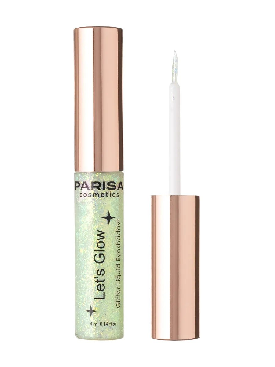 Parisa Тени для век Let's Glow, EL-101, жидкие, с глиттером, тон №03, Emerald, 4 мл
