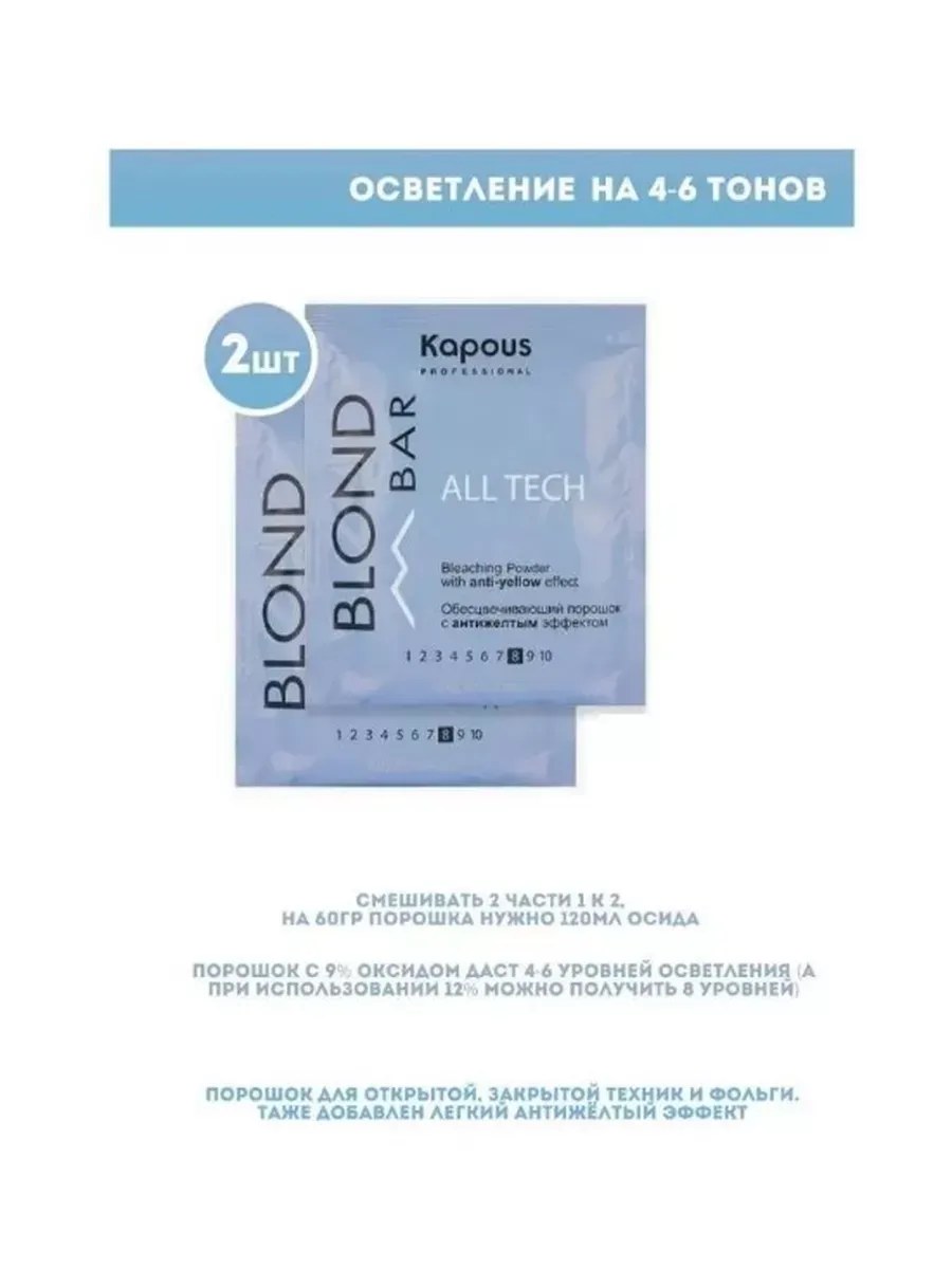!Промо Порошок KAPOUS Blond Bar Порошок All tech антижелтый 2*30гр (9Е)