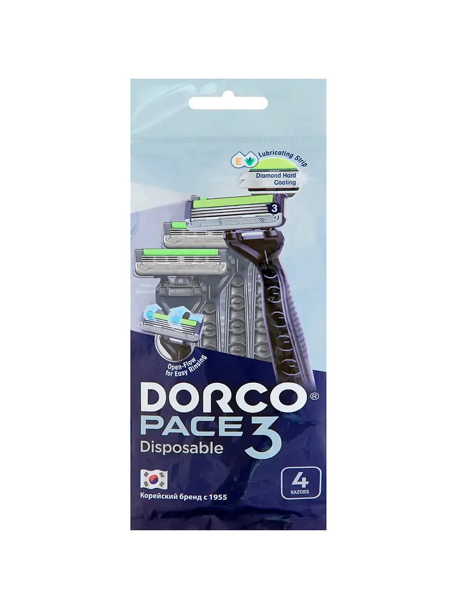 Dorco Станок бритвенный PACE 3, одноразовый, с увлажняющей полоской, 4 шт