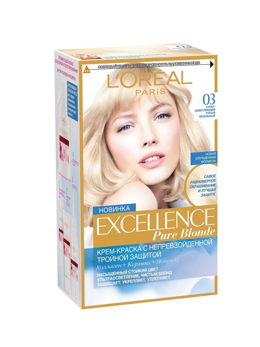 L'Oreal Paris Краска для волос Excellence-Crème,тон №03, Супер-осветляющий русый пепельный, 48 мл