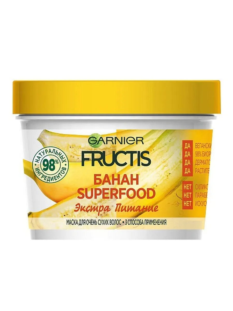 Garnier Fructis Маска для волос Банан, экстра питание, для сухих волос, 390 мл